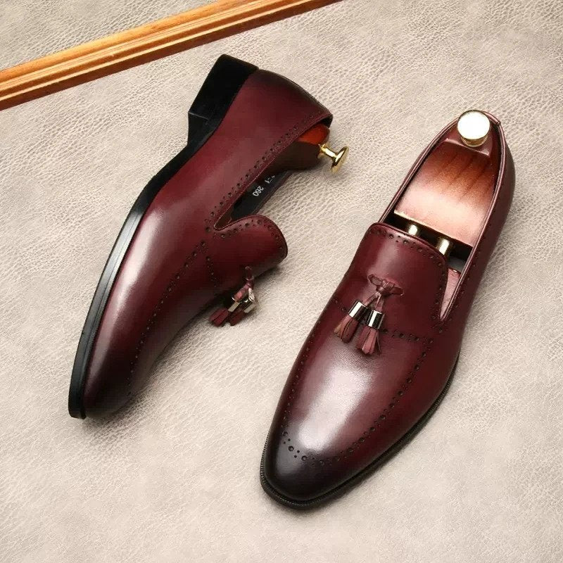 Retro Two-Tone Penny Loafers (Black & Wine Red)