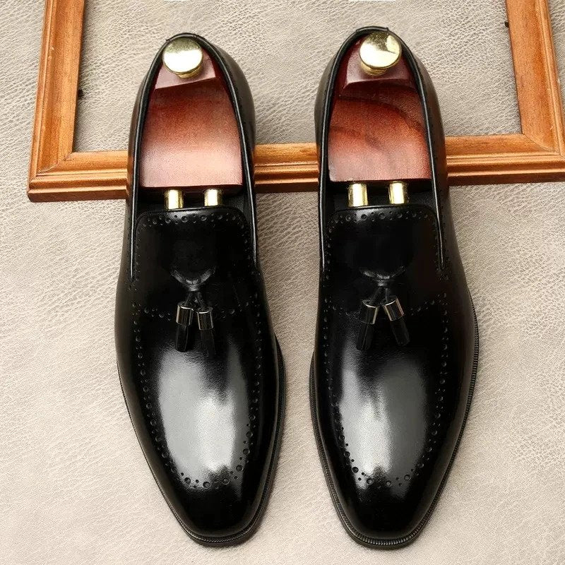Retro Two-Tone Penny Loafers (Black & Wine Red)